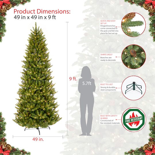 9ft. Pre-Lit Slim Fraser Fir Artificial Christmas Tree